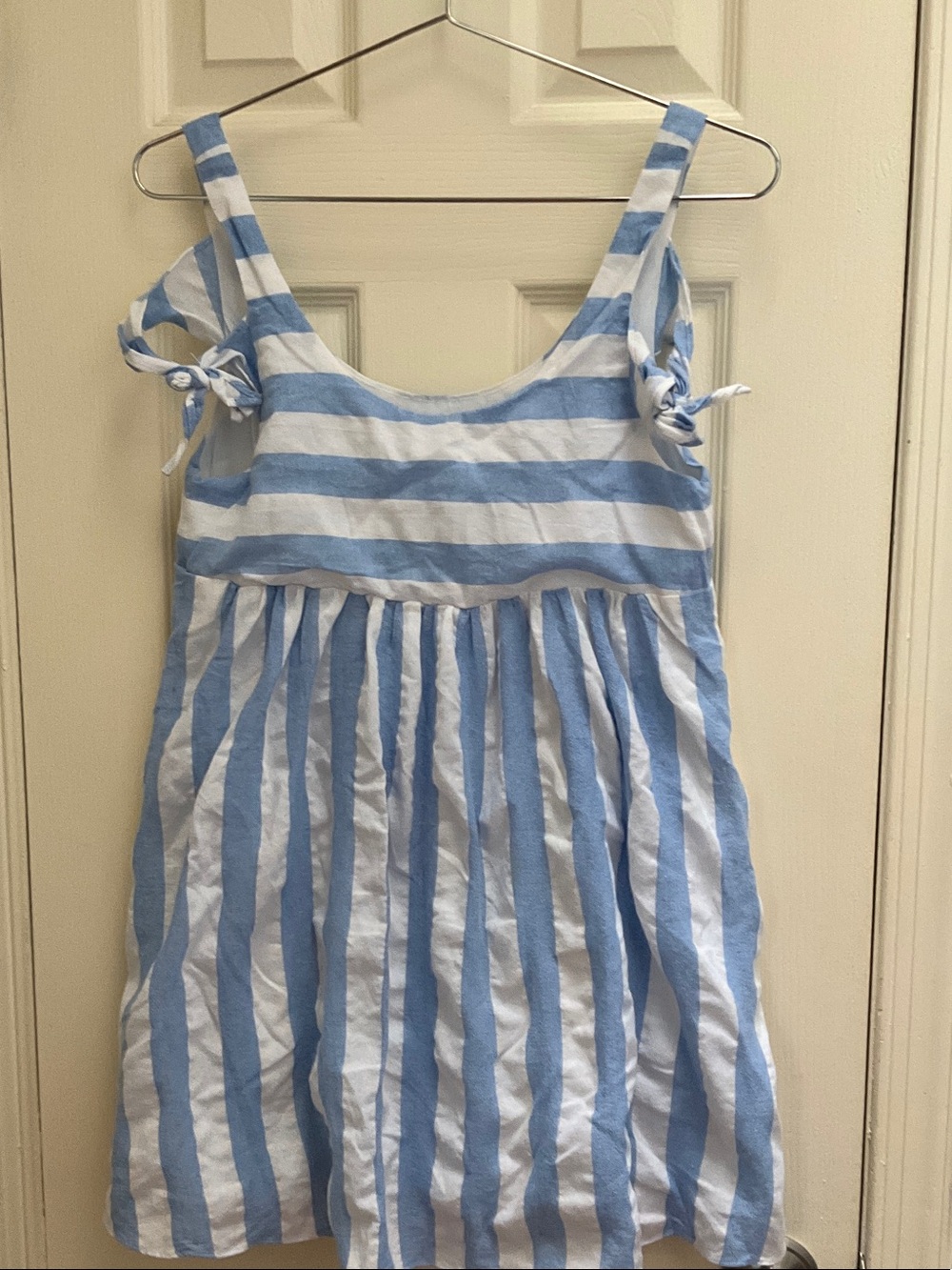 Blue and White Striped Tie-Shoulder Blouse